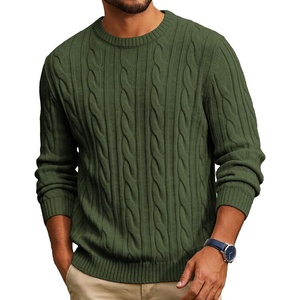 image:imageCOOFANDY Mens Sweater Crewneck Cable Knit Sweater Casual Warm PulloverArmy Green