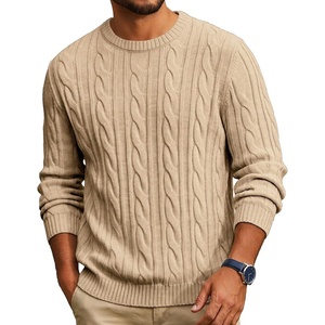 image:imageCOOFANDY Mens Sweater Crewneck Cable Knit Sweater Casual Warm PulloverKhaki