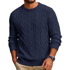 image:imageCOOFANDY Mens Sweater Crewneck Cable Knit Sweater Casual Warm PulloverNavy Blue