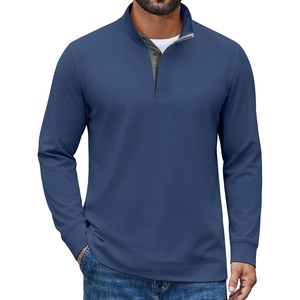 image:imageCOOFANDY Mens TShirt Quarter Button Pullover Casual Long Sleeve SweatshirtDark Blue