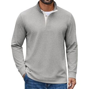 image:imageCOOFANDY Mens TShirt Quarter Button Pullover Casual Long Sleeve SweatshirtLight Grey