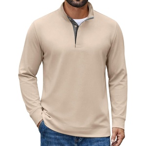image:imageCOOFANDY Mens TShirt Quarter Button Pullover Casual Long Sleeve SweatshirtLight Khaki