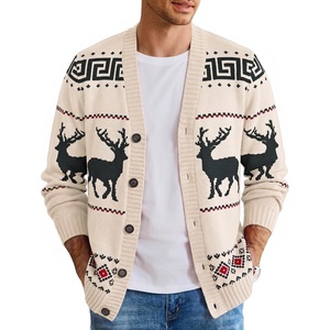 image:imageCOOFANDY Mens Ugly Christmas Sweater Knitted Christmas Cardigan SweaterBeigechristmas Reindeer