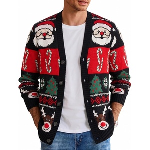 image:imageCOOFANDY Mens Ugly Christmas Sweater Knitted Christmas Cardigan SweaterBlackreindeersantacane
