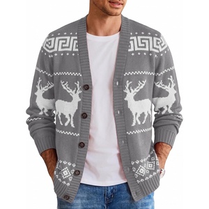 image:imageCOOFANDY Mens Ugly Christmas Sweater Knitted Christmas Cardigan SweaterDark Greychristmas Reindeer