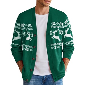 image:imageCOOFANDY Mens Ugly Christmas Sweater Knitted Christmas Cardigan SweaterGreen Reindeersnowflake
