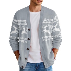 image:imageCOOFANDY Mens Ugly Christmas Sweater Knitted Christmas Cardigan SweaterLight Grey Reindeersnowflake