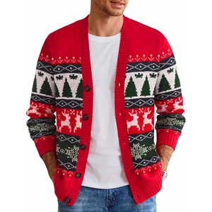 image:imageCOOFANDY Mens Ugly Christmas Sweater Knitted Christmas Cardigan SweaterRed Green and White Reindeersnowflake