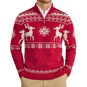 image:imageCOOFANDY Mens Ugly Christmas Sweater Quarter Zip Holiday Xmas Knit PulloverAsnowflake Reindeer Deep Red