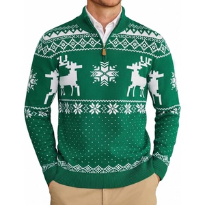 image:imageCOOFANDY Mens Ugly Christmas Sweater Quarter Zip Holiday Xmas Knit PulloverAsnowflake Reindeer Green