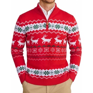 image:imageCOOFANDY Mens Ugly Christmas Sweater Quarter Zip Holiday Xmas Knit PulloverBsnowflake Deer Red