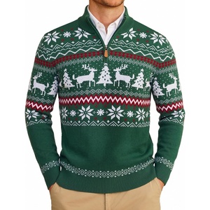 image:imageCOOFANDY Mens Ugly Christmas Sweater Quarter Zip Holiday Xmas Knit PulloverCchristmas Tree Deer Forest Green