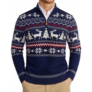 image:imageCOOFANDY Mens Ugly Christmas Sweater Quarter Zip Holiday Xmas Knit PulloverCchristmas Tree Deer Navy