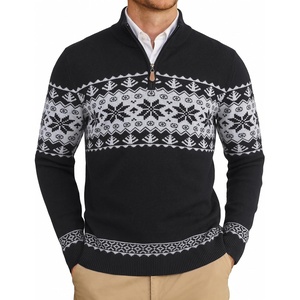 image:imageCOOFANDY Mens Ugly Christmas Sweater Quarter Zip Holiday Xmas Knit PulloverFair Isle Snowflake Black