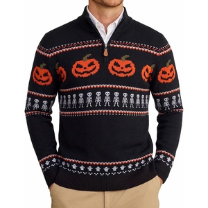 image:imageCOOFANDY Mens Ugly Christmas Sweater Quarter Zip Holiday Xmas Knit PulloverHalloween Pumpkin Skull