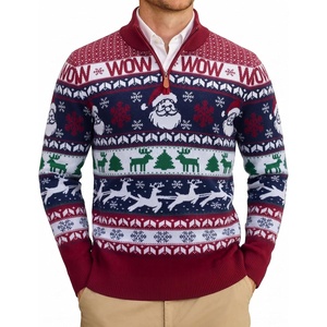 image:imageCOOFANDY Mens Ugly Christmas Sweater Quarter Zip Holiday Xmas Knit PulloverSanta Wow
