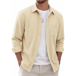 image:imageCOOFANDY Mens Waffle Shirt Jacket Casual Overshirt Long Sleeve Lightweight Textured Shacket with PocketCaramel