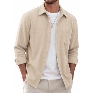 image:imageCOOFANDY Mens Waffle Shirt Jacket Casual Overshirt Long Sleeve Lightweight Textured Shacket with PocketLight Khaki