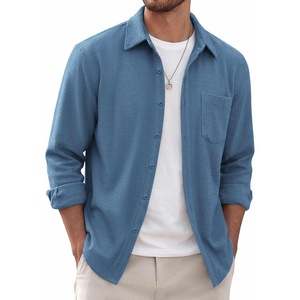 image:imageCOOFANDY Mens Waffle Shirt Jacket Casual Overshirt Long Sleeve Lightweight Textured Shacket with PocketSea Blue