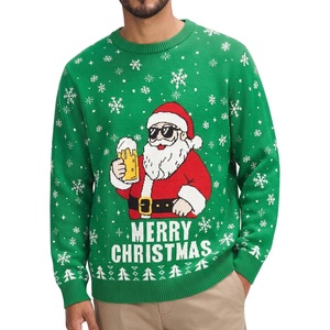 image:imageCOOFANDY Ugly Christmas and Halloween Sweater Mens Crewneck PulloverBright Green  Santa Beer