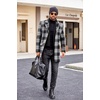 image:imageCOOFANDY Mens Wool Blend Coat with Detachable Plaid Scarfs Notched Collar Single Breasted Pea Coat Trench Overcoat2black Plaid
