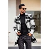 image:imageCOOFANDY Mens Wool Blend Coat with Detachable Plaid Scarfs Notched Collar Single Breasted Pea Coat Trench Overcoat3black White Plaid