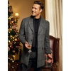 image:imageCOOFANDY Mens Wool Blend Coat with Detachable Plaid Scarfs Notched Collar Single Breasted Pea Coat Trench OvercoatBlack Plaid