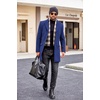 image:imageCOOFANDY Mens Wool Blend Coat with Detachable Plaid Scarfs Notched Collar Single Breasted Pea Coat Trench OvercoatNavy