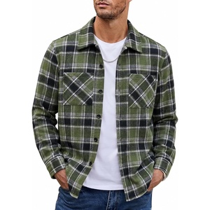 image:imageCOOFANDY Mens Flannel Shirts Casual Button Down Plaid Shirt Jacket Long Sleeve Fleece Shacket with PocketsLight Green