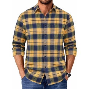 image:imageCOOFANDY Mens Flannel Shirts Long Sleeve Plaid Casual Button Down ShirtPlaid  Navy Yellow
