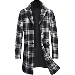 image:imageCOOFANDY Mens Wool Blend Coat with Detachable Plaid Scarfs Notched Collar Single Breasted Pea Coat Trench Overcoat2black Plaid