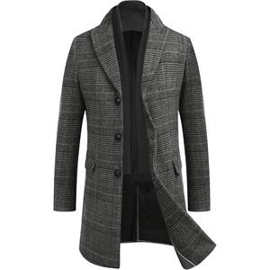 image:imageCOOFANDY Mens Wool Blend Coat with Detachable Plaid Scarfs Notched Collar Single Breasted Pea Coat Trench OvercoatBlack Plaid