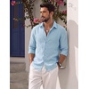 image:imageCOOFANDY Mens Button Down Shirt Long Sleeve Casual Untucked Shirts Textured Summer Beach ShirtsBlue