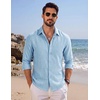 image:imageCOOFANDY Mens Button Down Shirt Long Sleeve Casual Untucked Shirts Textured Summer Beach ShirtsBlue