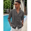 image:imageCOOFANDY Mens Cuban Guayabera Shirt Casual Long Sleeve Button Down Shirts Band Collar Linen Summer Beach ShirtDark Grey