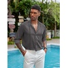 image:imageCOOFANDY Mens Cuban Guayabera Shirt Casual Long Sleeve Button Down Shirts Band Collar Linen Summer Beach ShirtDark Grey