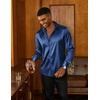 image:imageCOOFANDY Mens Satin Dress Shirts Long Sleeve Shiny Button Down ShirtNavy Blue