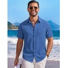 image:imageCOOFANDY Mens Short Sleeve Casual Button Down Shirts Summer Beach ShirtBlue