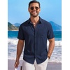 image:imageCOOFANDY Mens Short Sleeve Casual Button Down Shirts Summer Beach ShirtDark Blue