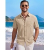 image:imageCOOFANDY Mens Short Sleeve Casual Button Down Shirts Summer Beach ShirtKhaki