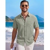 image:imageCOOFANDY Mens Short Sleeve Casual Button Down Shirts Summer Beach ShirtLight Green