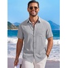 image:imageCOOFANDY Mens Short Sleeve Casual Button Down Shirts Summer Beach ShirtLight Grey