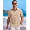 image:imageCOOFANDY Mens Short Sleeve Casual Button Down Shirts Summer Beach ShirtLight Khaki