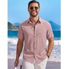 image:imageCOOFANDY Mens Short Sleeve Casual Button Down Shirts Summer Beach ShirtPink