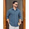 image:imageCOOFANDY Mens Waffle Button Down Shirt Casual Long Sleeve Corduroy ShirtsDark Blue