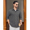 image:imageCOOFANDY Mens Waffle Button Down Shirt Casual Long Sleeve Corduroy ShirtsDark Grey