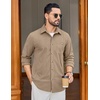 image:imageCOOFANDY Mens Waffle Button Down Shirt Casual Long Sleeve Corduroy ShirtsKhaki