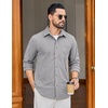 image:imageCOOFANDY Mens Waffle Button Down Shirt Casual Long Sleeve Corduroy ShirtsLight Grey