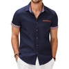 image:imageCOOFANDY Mens Button Down Shirts Cotton Denim Short Sleeve Casual ShirtsNavy Blue
