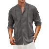 image:imageCOOFANDY Mens Cuban Guayabera Shirt Casual Long Sleeve Button Down Shirts Band Collar Linen Summer Beach ShirtDark Grey